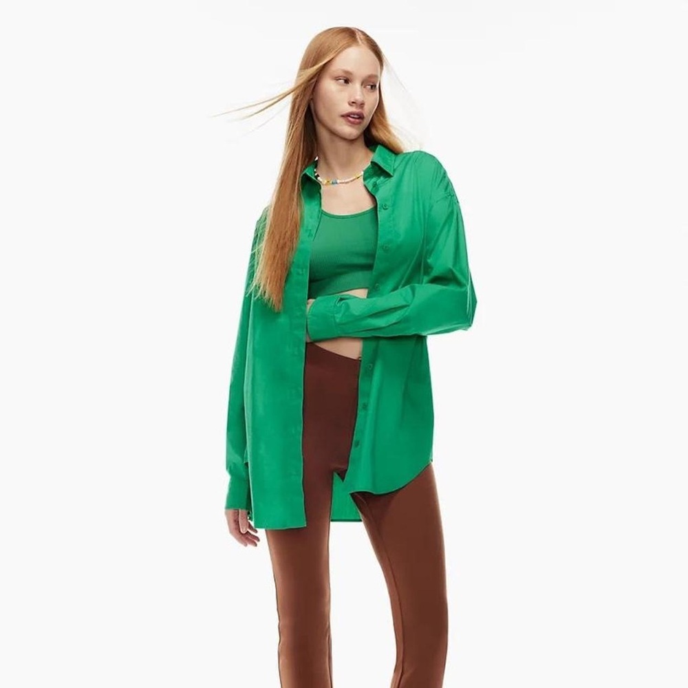 Aritzia Babaton Murphy Button‎ Down Cotton Shirt Size L Green